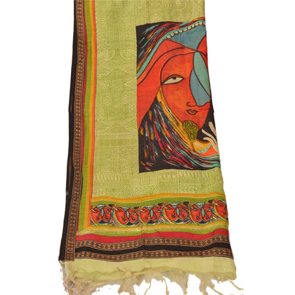 Sanskriti Vintage Dupatta Long Stole Chanderi Green Veil Digital Printed Scarves