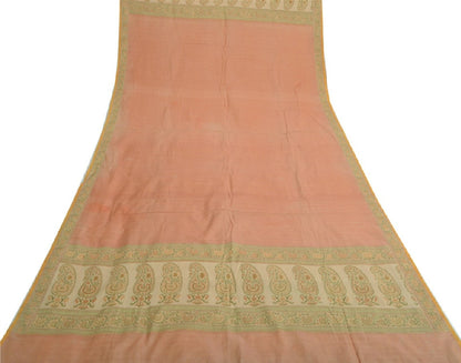 Sanskriti Vintage Dupatta Long Stole 100% Pure Silk Peach Woven Wrap Scarves