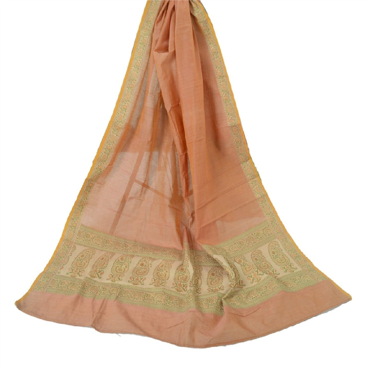 Sanskriti Vintage Dupatta Long Stole 100% Pure Silk Peach Woven Wrap Scarves