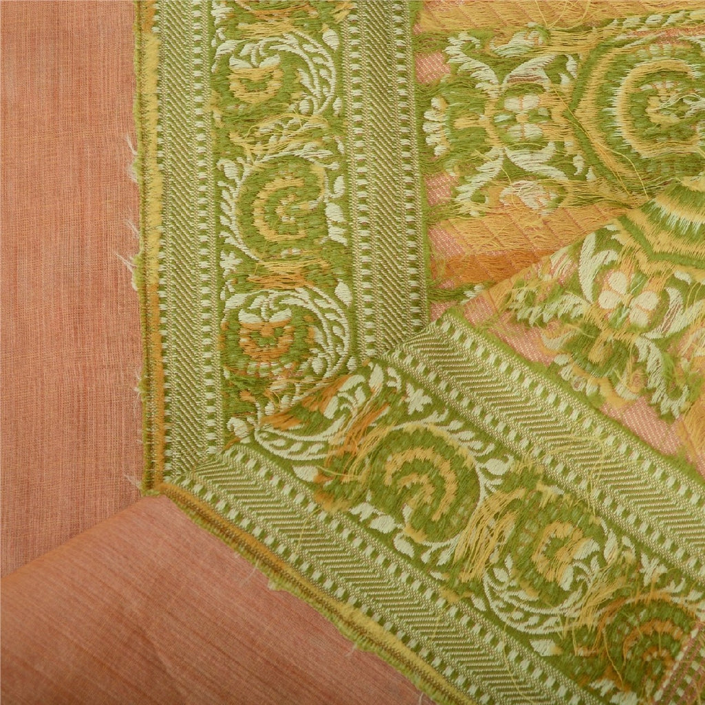 Sanskriti Vintage Dupatta Long Stole 100% Pure Silk Peach Woven Wrap Scarves