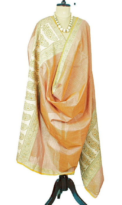 Sanskriti Vintage Dupatta Long Stole 100% Pure Silk Peach Woven Wrap Scarves
