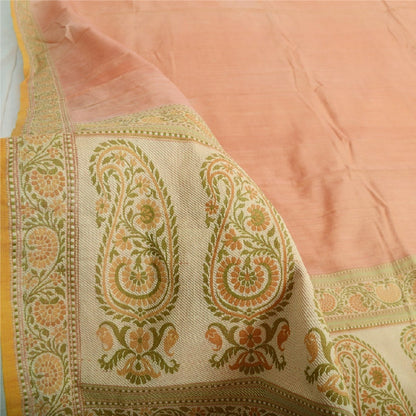 Sanskriti Vintage Dupatta Long Stole 100% Pure Silk Peach Woven Wrap Scarves