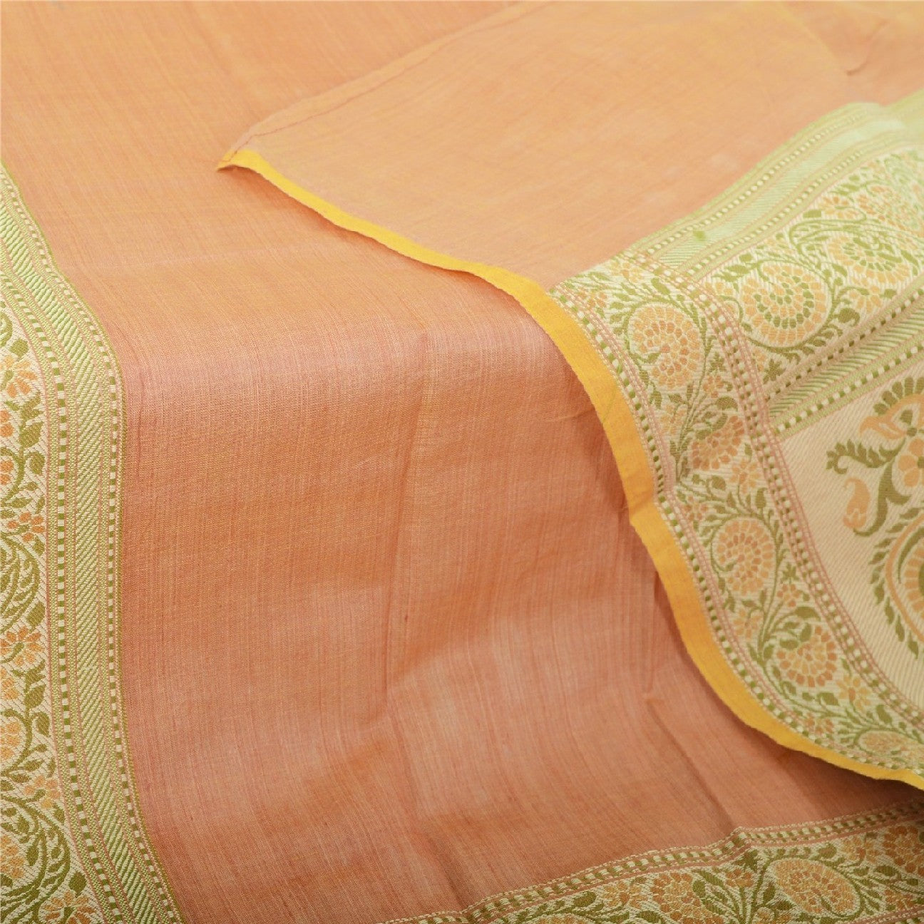 Sanskriti Vintage Dupatta Long Stole 100% Pure Silk Peach Woven Wrap Scarves