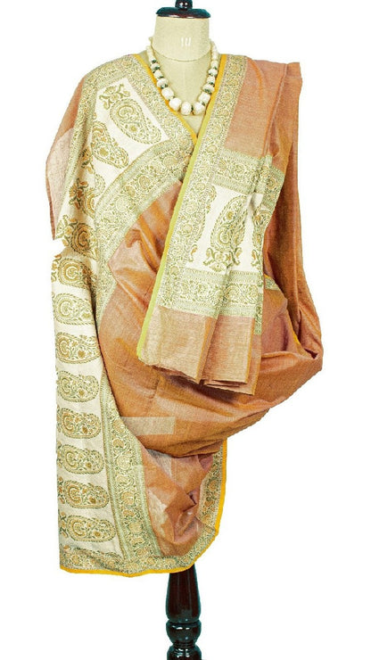 Sanskriti Vintage Dupatta Long Stole 100% Pure Silk Peach Woven Wrap Scarves