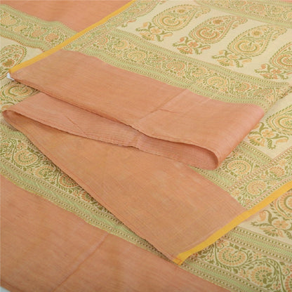 Sanskriti Vintage Dupatta Long Stole 100% Pure Silk Peach Woven Wrap Scarves