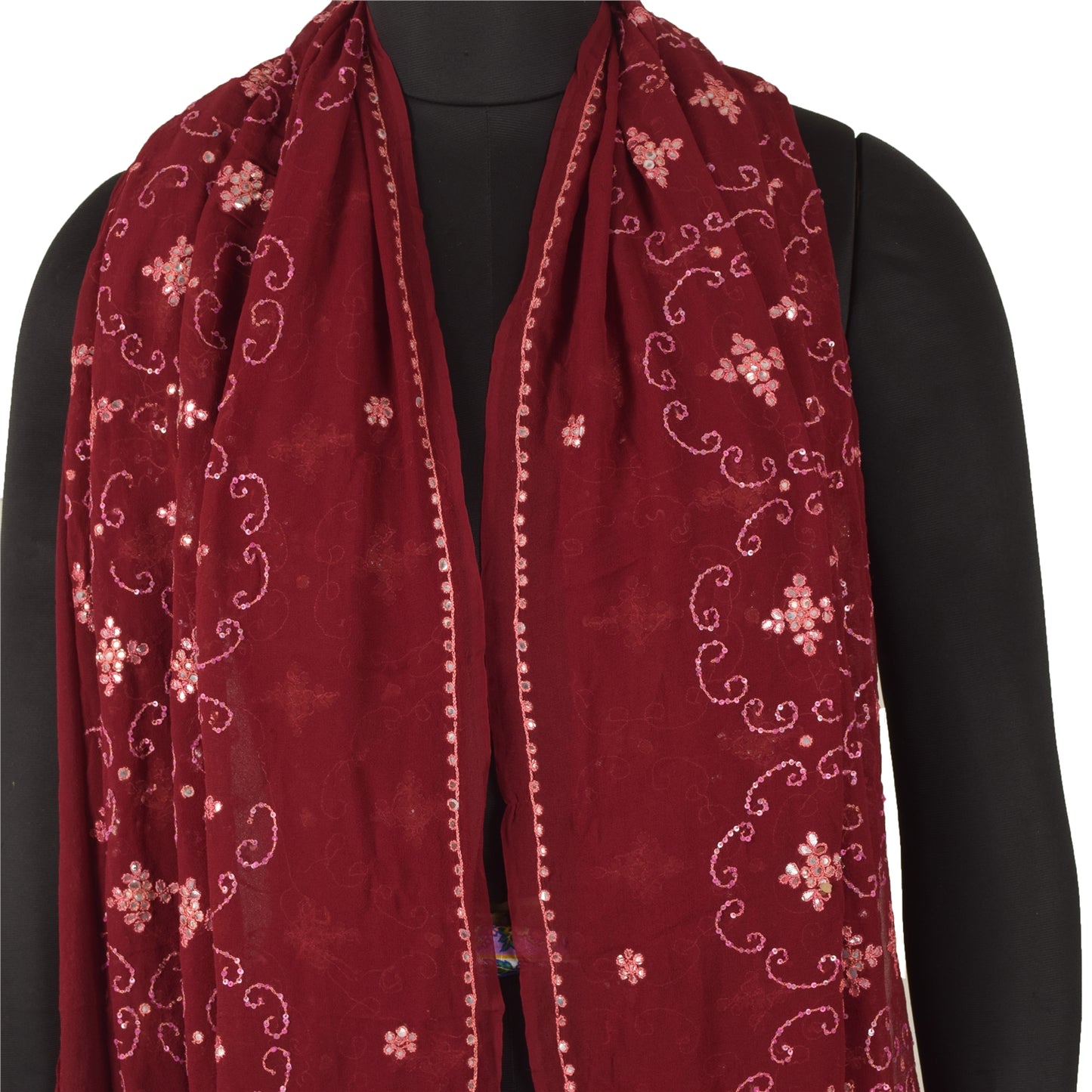 Sanskriti Vintage Dupatta Long Stole Pure Georgette Gota Patti Hand Beaded Veil