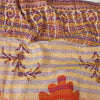Sanskriti Vintage Dupatta Long Stole Pure Silk Cream Hand Embroidered Kantha