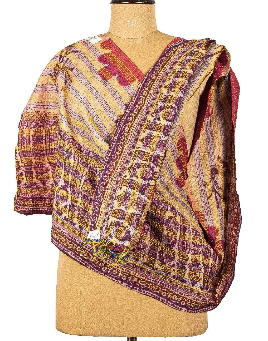 Sanskriti Vintage Dupatta Long Stole Pure Silk Cream Hand Embroidered Kantha