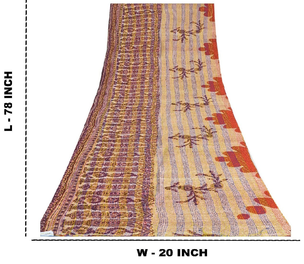 Sanskriti Vintage Dupatta Long Stole Pure Silk Cream Hand Embroidered Kantha