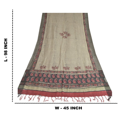 Sanskriti Vintage Dupatta Long Stole Pure Woolen Black/Cream Shawl Printed Hijab