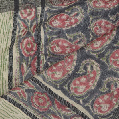 Sanskriti Vintage Dupatta Long Stole Pure Woolen Black/Cream Shawl Printed Hijab