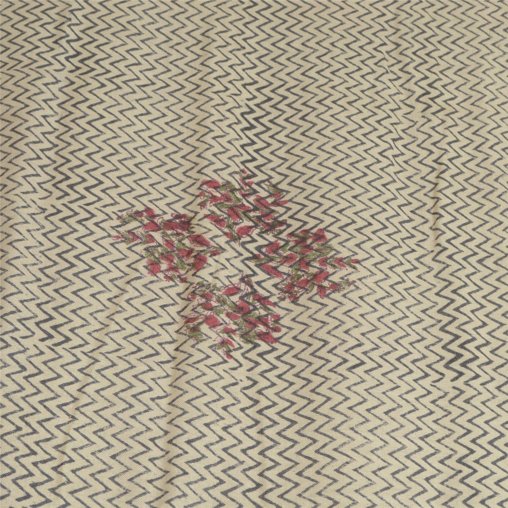 Sanskriti Vintage Dupatta Black & Cream 100% Pure Woolen Long Stole Shawl Hand Block Printed Hijab Boho Quilting Material For DIY Projects