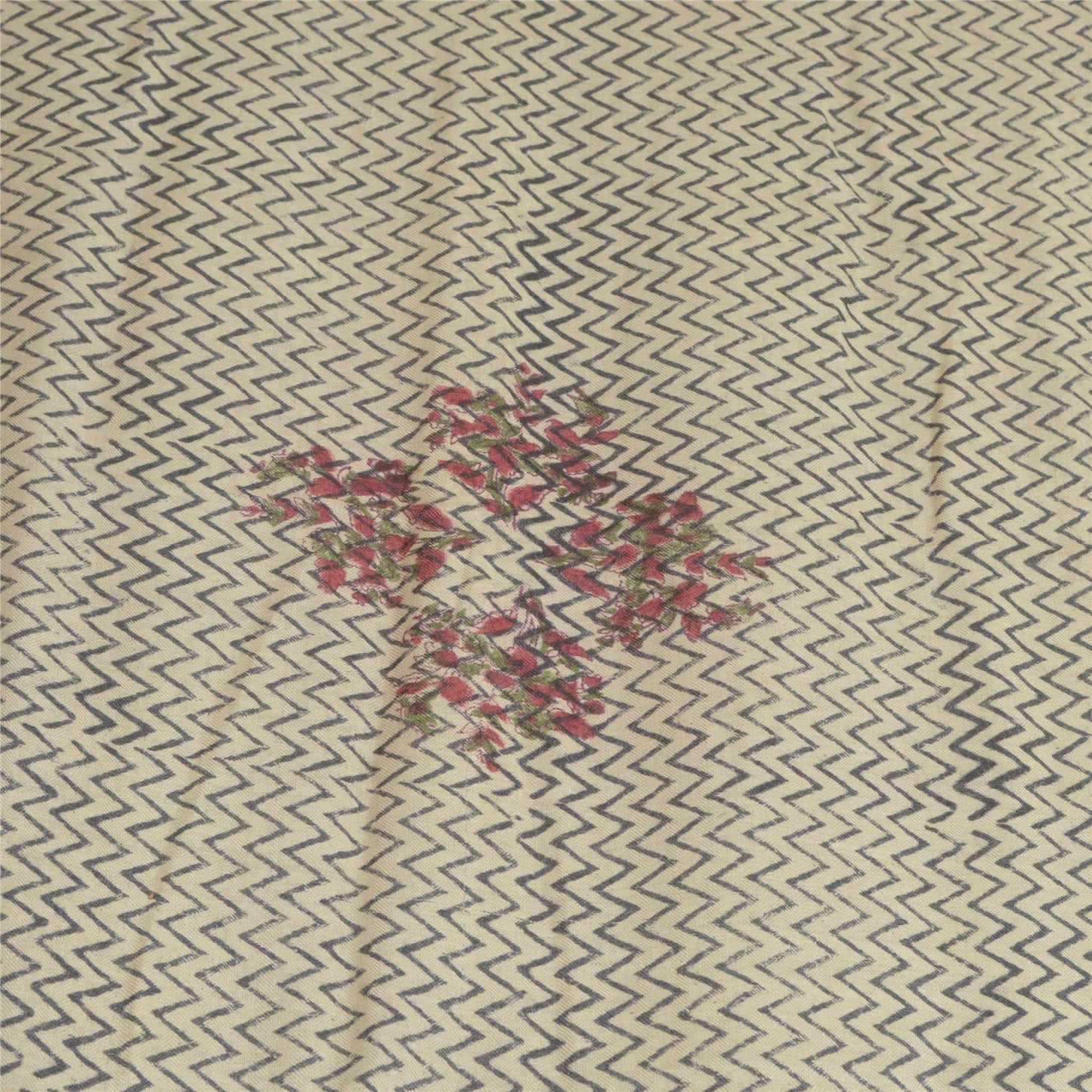 Sanskriti Vintage Dupatta Long Stole Pure Woolen Black/Cream Shawl Printed Hijab