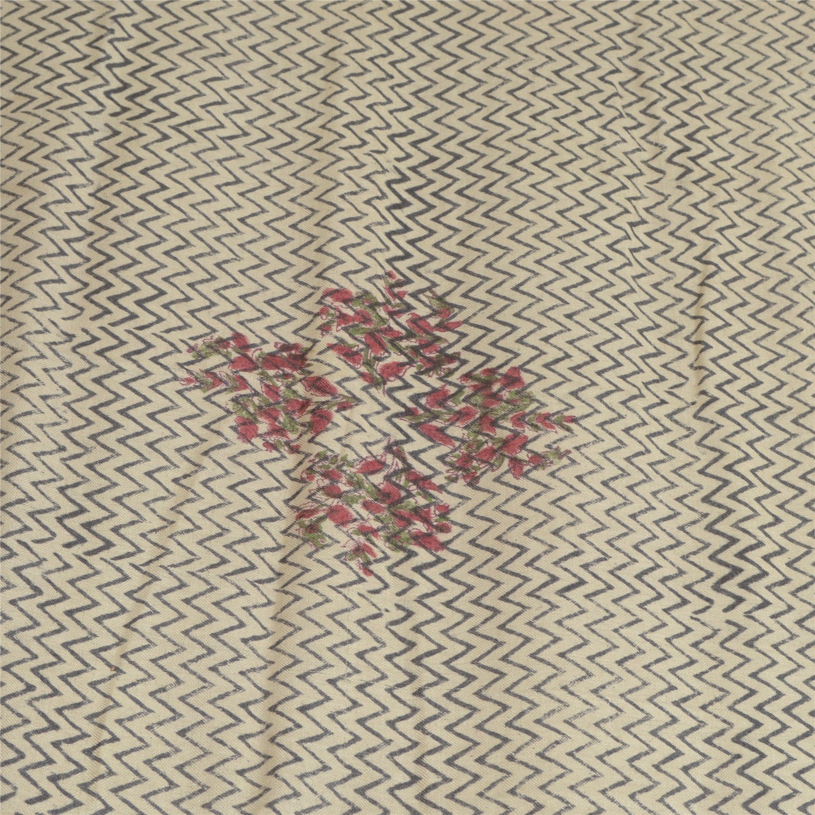 Sanskriti Vintage Dupatta Black & Cream 100% Pure Woolen Long Stole Shawl Hand Block Printed Hijab Boho Quilting Material For DIY Projects