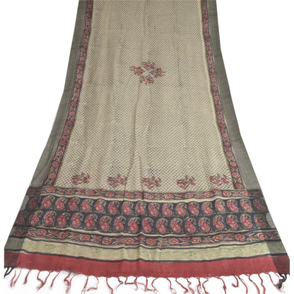 Sanskriti Vintage Dupatta Long Stole Pure Woolen Black/Cream Shawl Printed Hijab