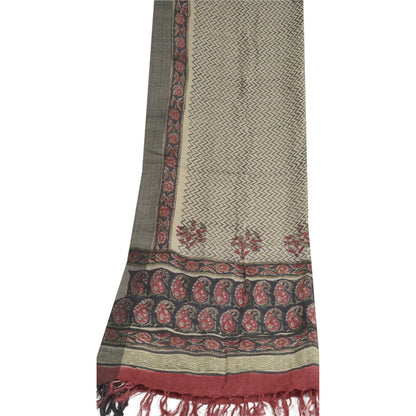 Sanskriti Vintage Dupatta Long Stole Pure Woolen Black/Cream Shawl Printed Hijab