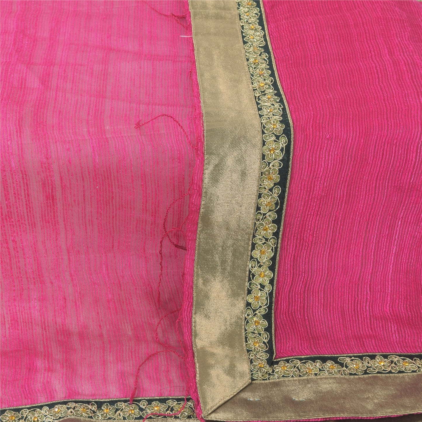 Sanskriti Vintage Pink Dupatta Long Stole Pure Silk Hand Beaded Premium Scarves