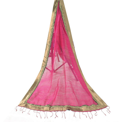 Sanskriti Vintage Pink Dupatta Long Stole Pure Silk Hand Beaded Premium Scarves