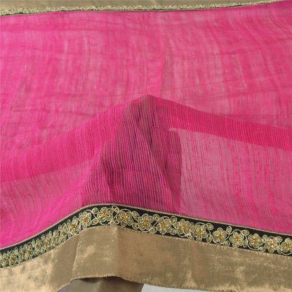 Sanskriti Vintage Pink Dupatta Long Stole Pure Silk Hand Beaded Premium Scarves