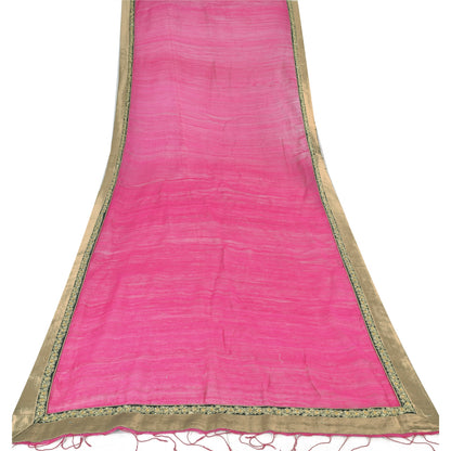 Sanskriti Vintage Pink Dupatta Long Stole Pure Silk Hand Beaded Premium Scarves