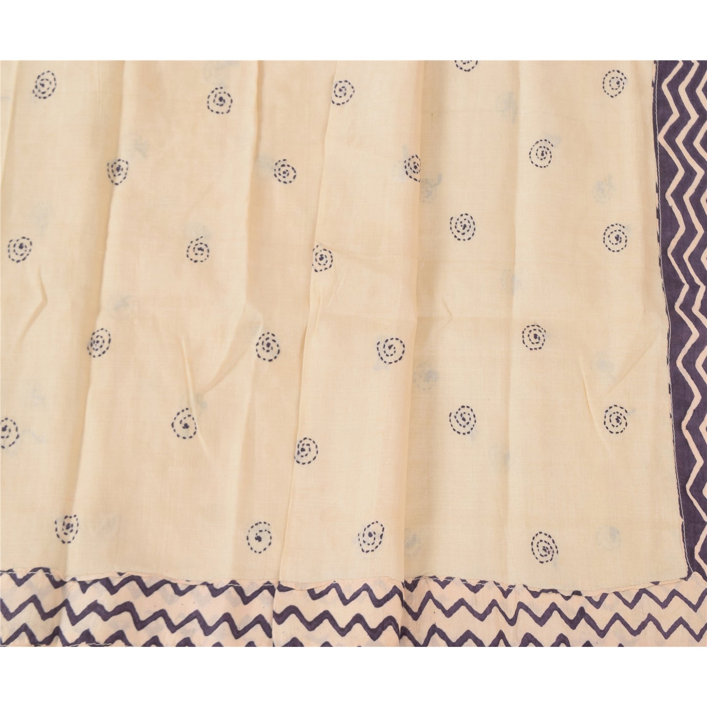 Sanskriti Vintage Cream Dupatta Long Stole Pure Silk Hand Embroidery Kantha Veil