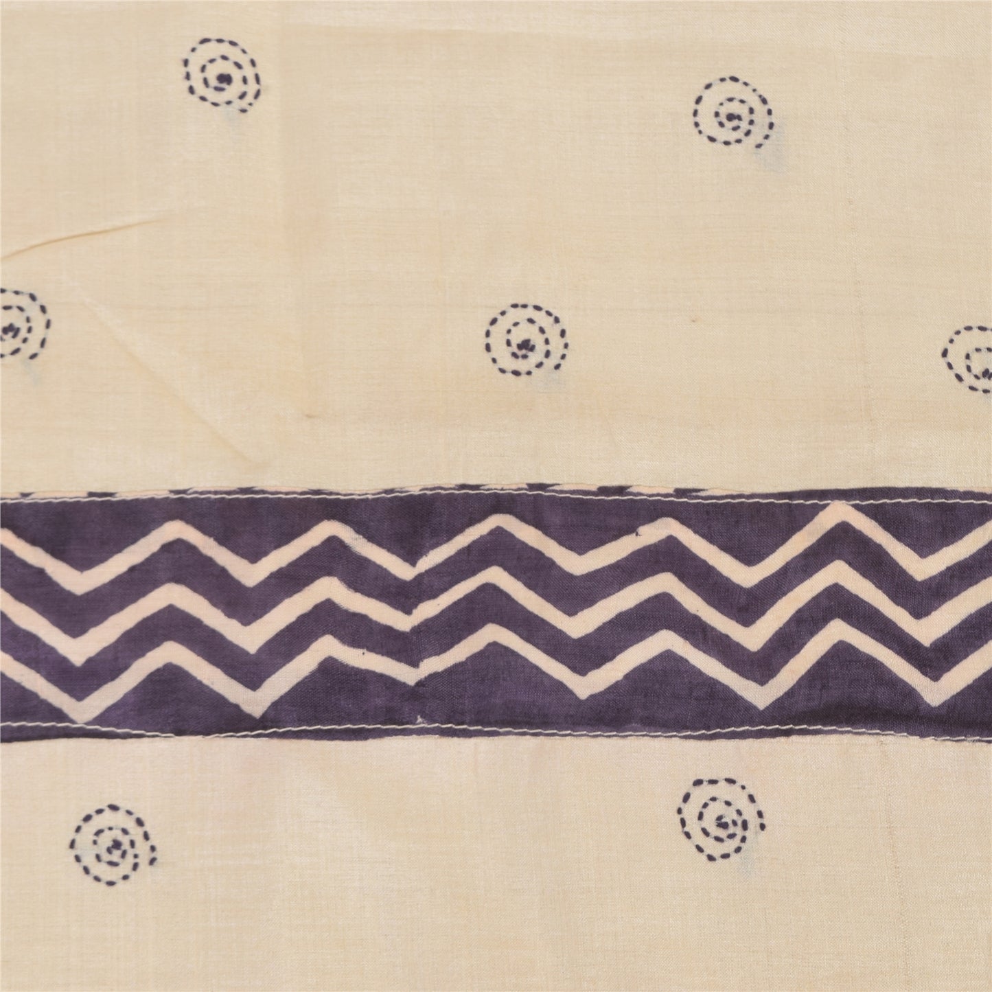 Sanskriti Vintage Cream Dupatta Long Stole Pure Silk Hand Embroidery Kantha Veil