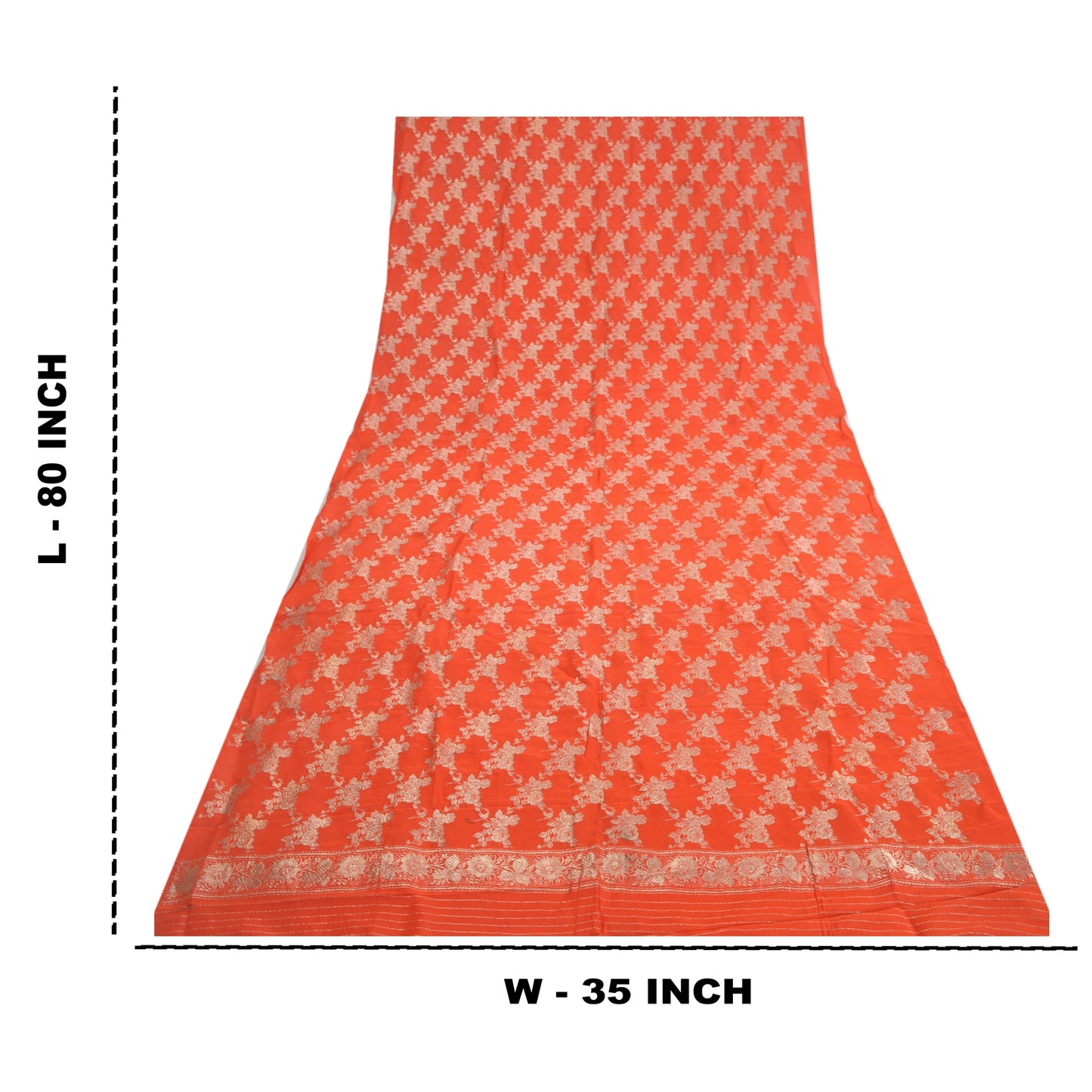 Sanskriti Vintage Dupatta Long Stole Pure Silk Orange Woven Brocade/Banarasi