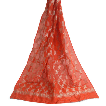 Sanskriti Vintage Dupatta Long Stole Pure Silk Orange Woven Brocade/Banarasi
