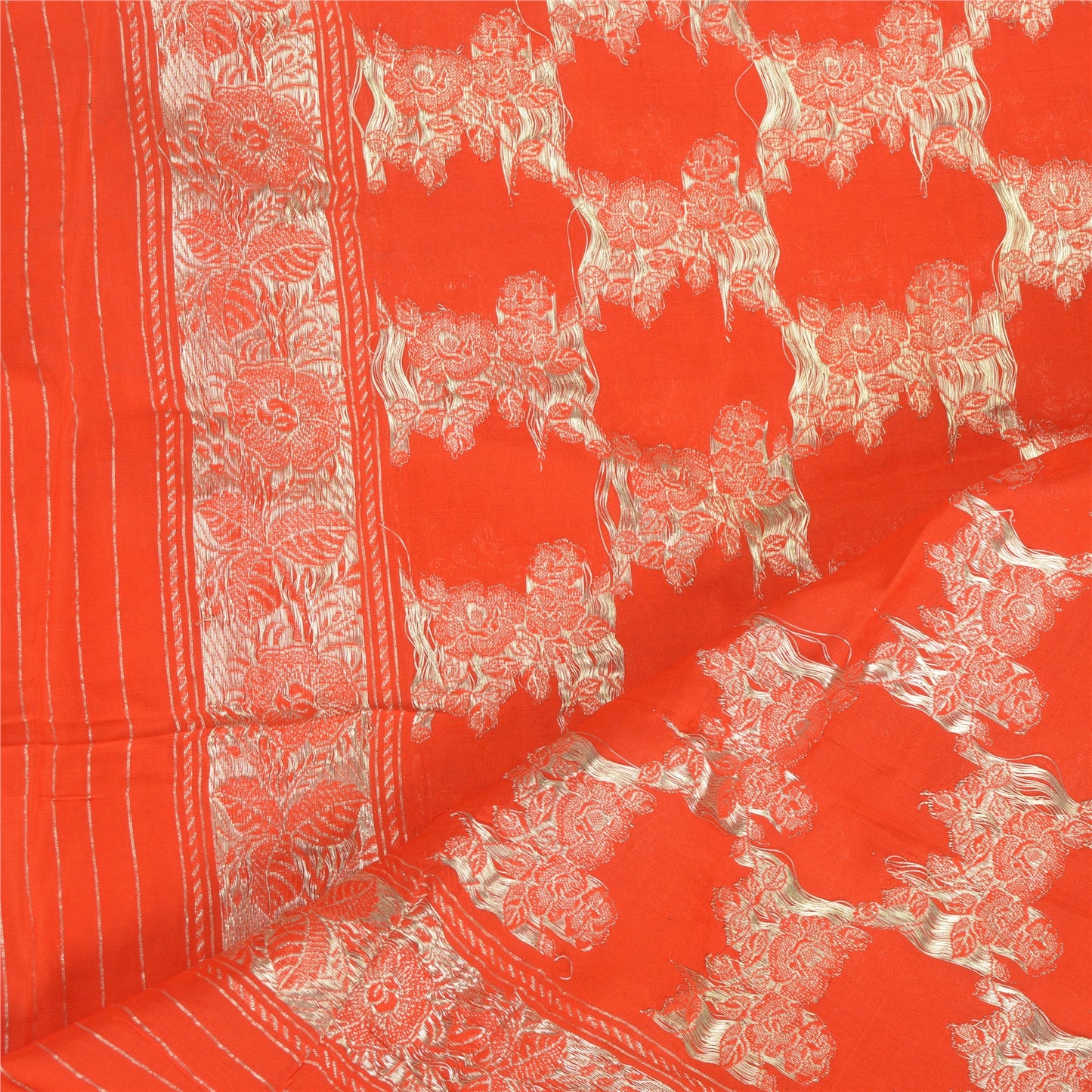Sanskriti Vintage Dupatta Long Stole Pure Silk Orange Woven Brocade/Banarasi
