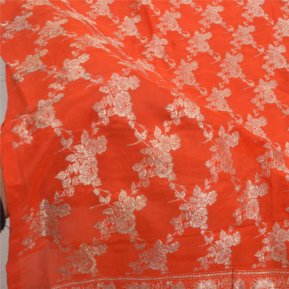 Sanskriti Vintage Dupatta Long Stole Pure Silk Orange Woven Brocade/Banarasi