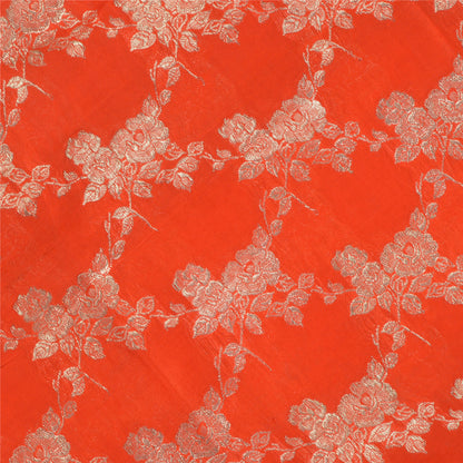 Sanskriti Vintage Dupatta Long Stole Pure Silk Orange Woven Brocade/Banarasi