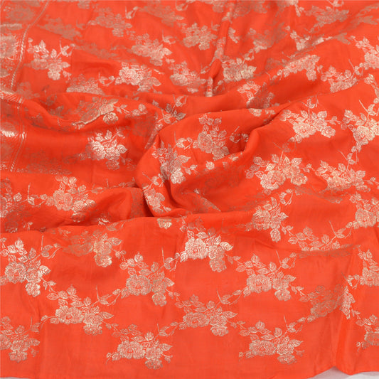 Sanskriti Vintage Dupatta Long Stole Pure Silk Orange Woven Brocade/Banarasi