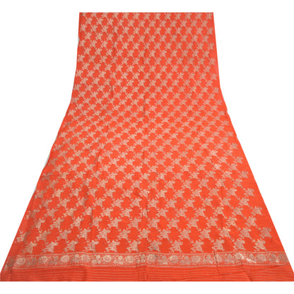 Sanskriti Vintage Dupatta Long Stole Pure Silk Orange Woven Brocade/Banarasi
