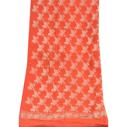 Sanskriti Vintage Dupatta Long Stole Pure Silk Orange Woven Brocade/Banarasi