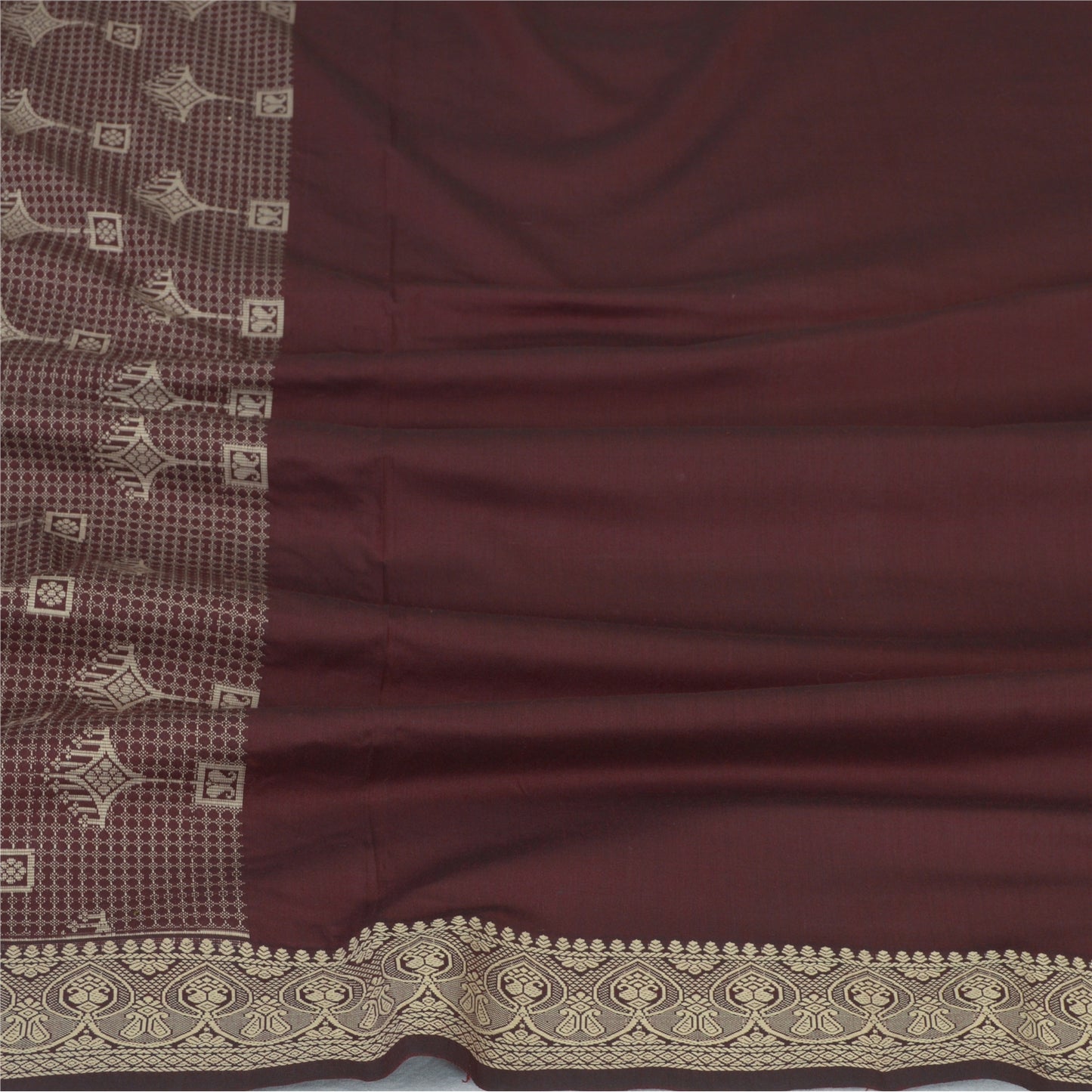 Sanskriti Vintage Dupatta Long Stole Art Silk Dark Red Woven Scarves Shawl Veil