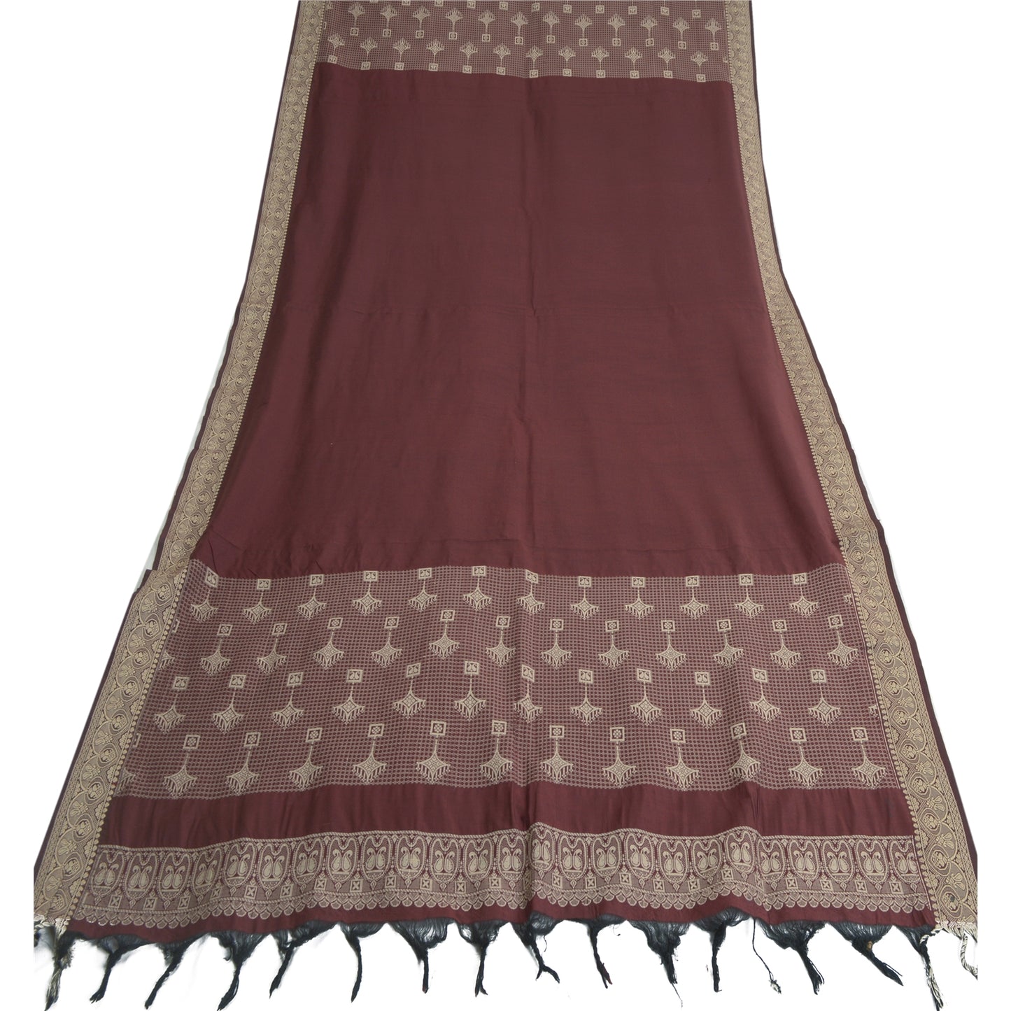 Sanskriti Vintage Dupatta Long Stole Art Silk Dark Red Woven Scarves Shawl Veil