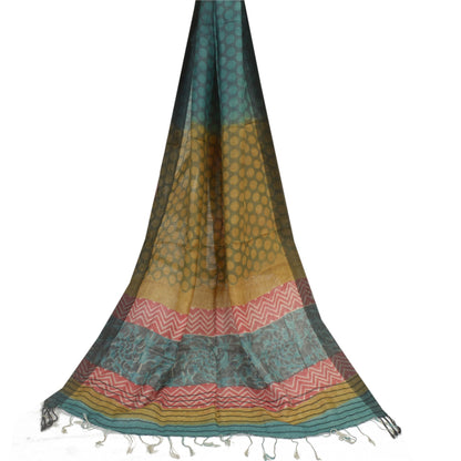 Sanskriti Vintage Dupatta Long Stole Pure Woolen Shawl Green Printed Scarves