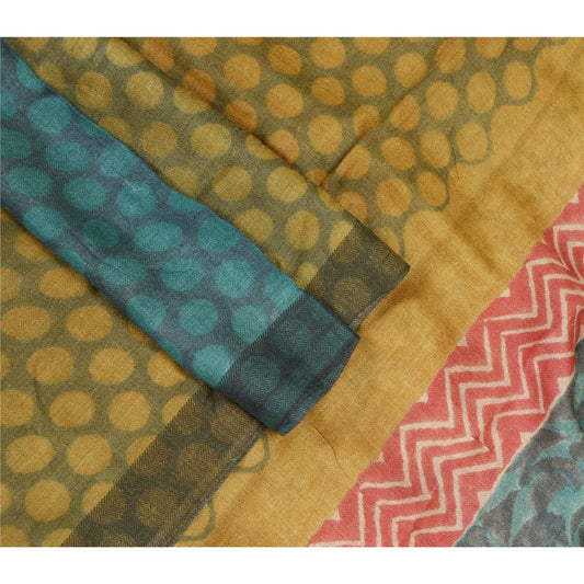 Sanskriti Vintage Dupatta Long Stole Pure Woolen Shawl Green Printed Scarves