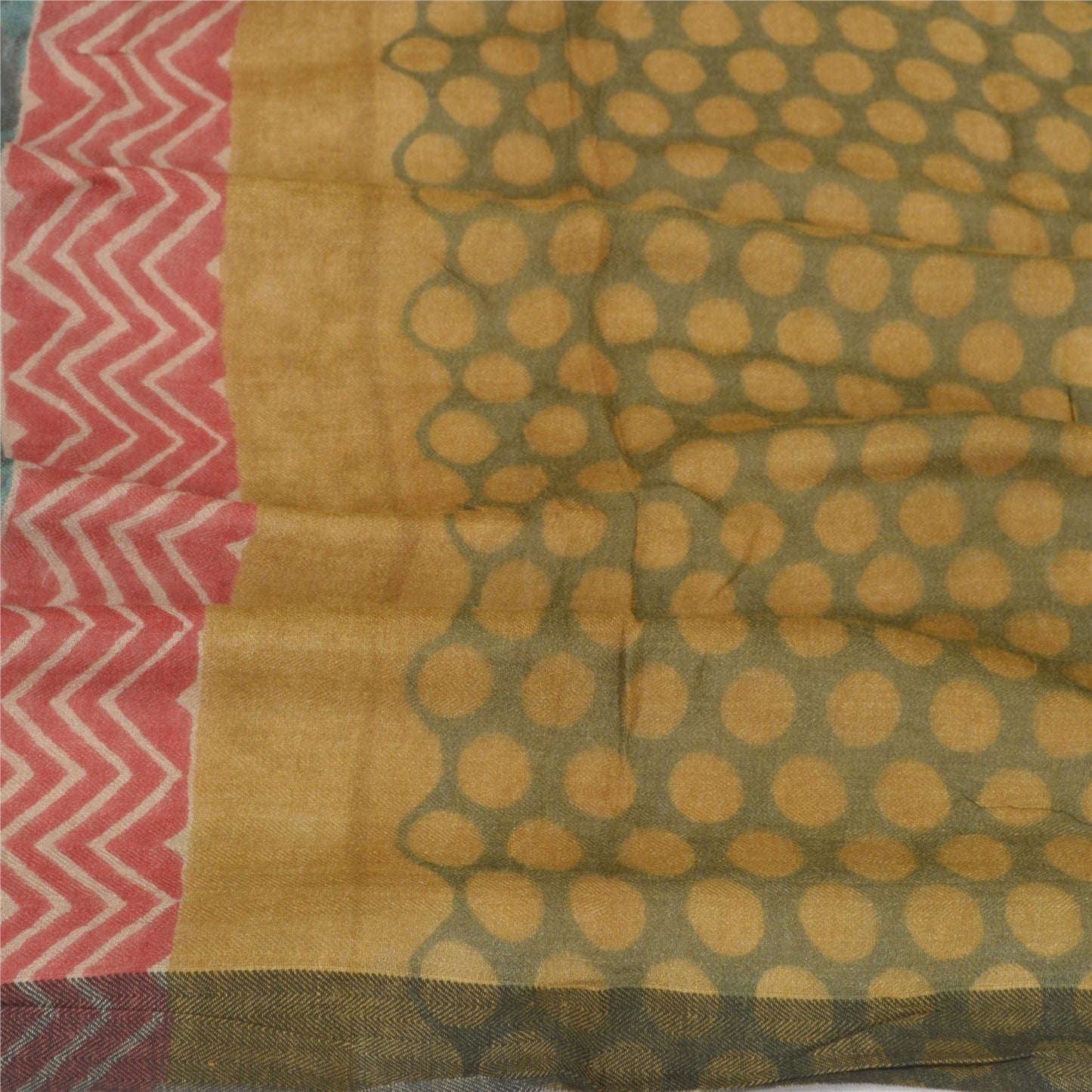 Sanskriti Vintage Dupatta Long Stole Pure Woolen Shawl Green Printed Scarves