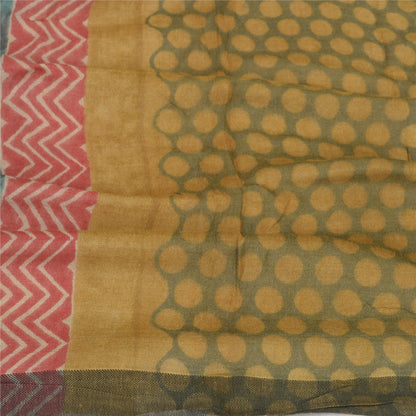 Sanskriti Vintage Dupatta Long Stole Pure Woolen Shawl Green Printed Scarves