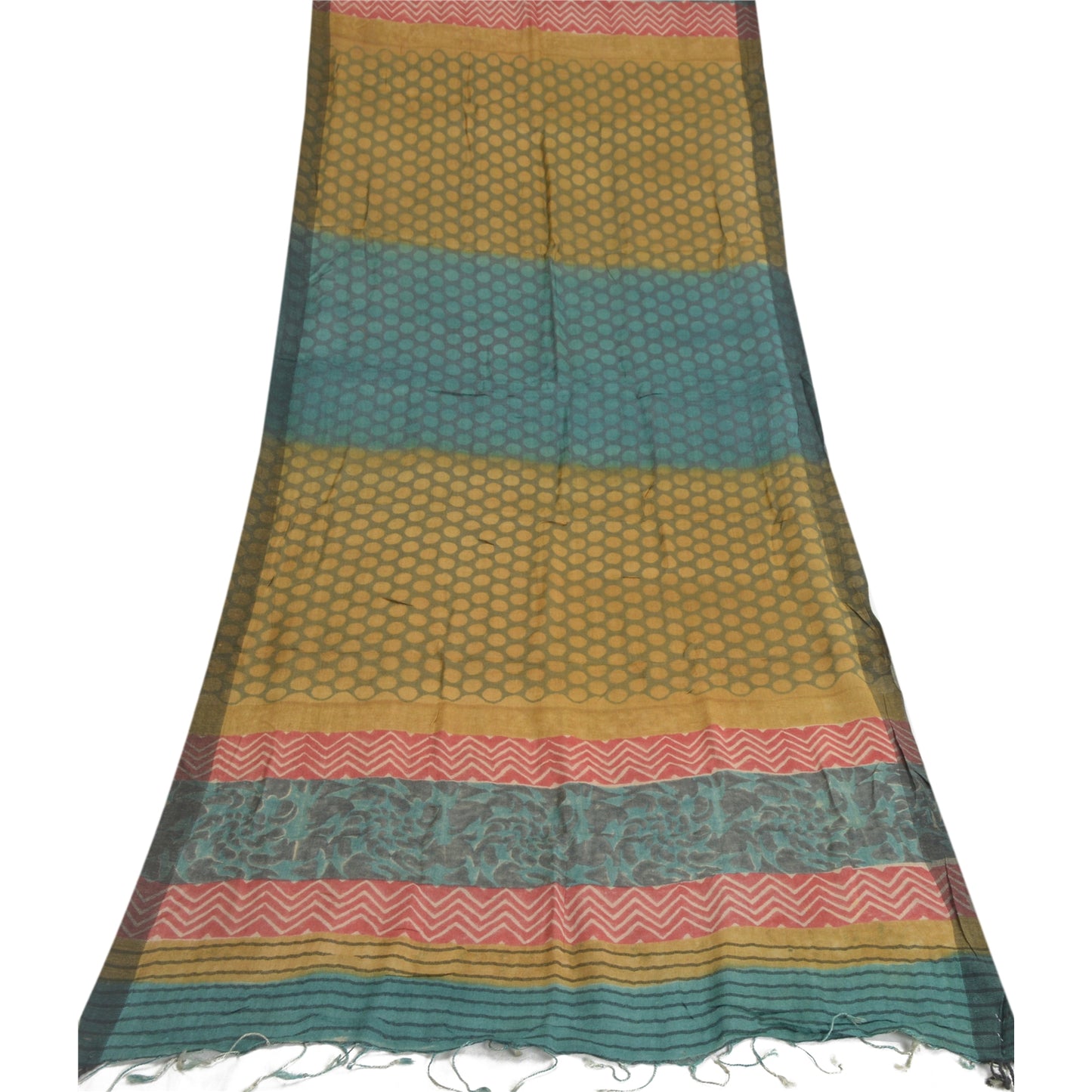 Sanskriti Vintage Dupatta Long Stole Pure Woolen Shawl Green Printed Scarves