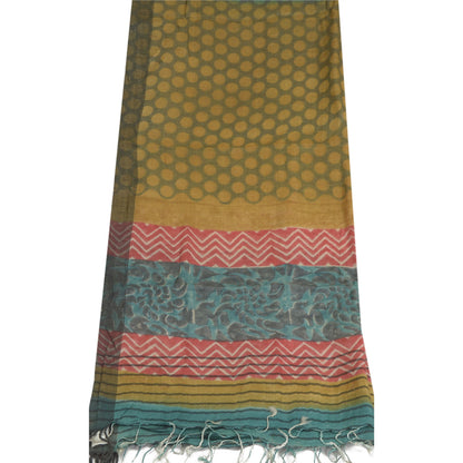 Sanskriti Vintage Dupatta Long Stole Pure Woolen Shawl Green Printed Scarves