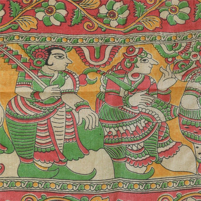 Sanskriti Vintage Yellow Dupatta Long Stole Pure Silk Block Printed Pattachitra