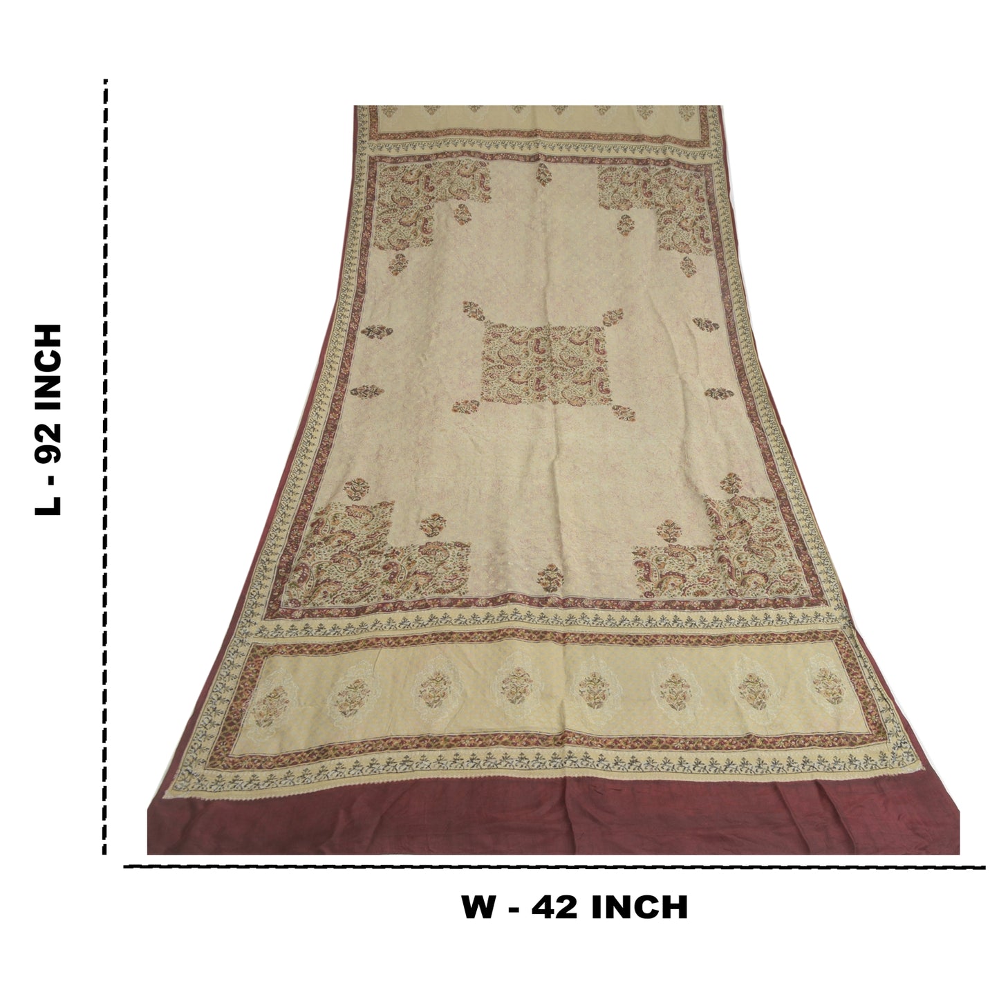 Sanskriti Vintage Dupatta Long Stole Pure Silk Cream Printed & Woven Veil Scarve