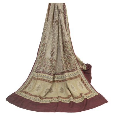 Sanskriti Vintage Dupatta Long Stole Pure Silk Cream Printed & Woven Veil Scarve
