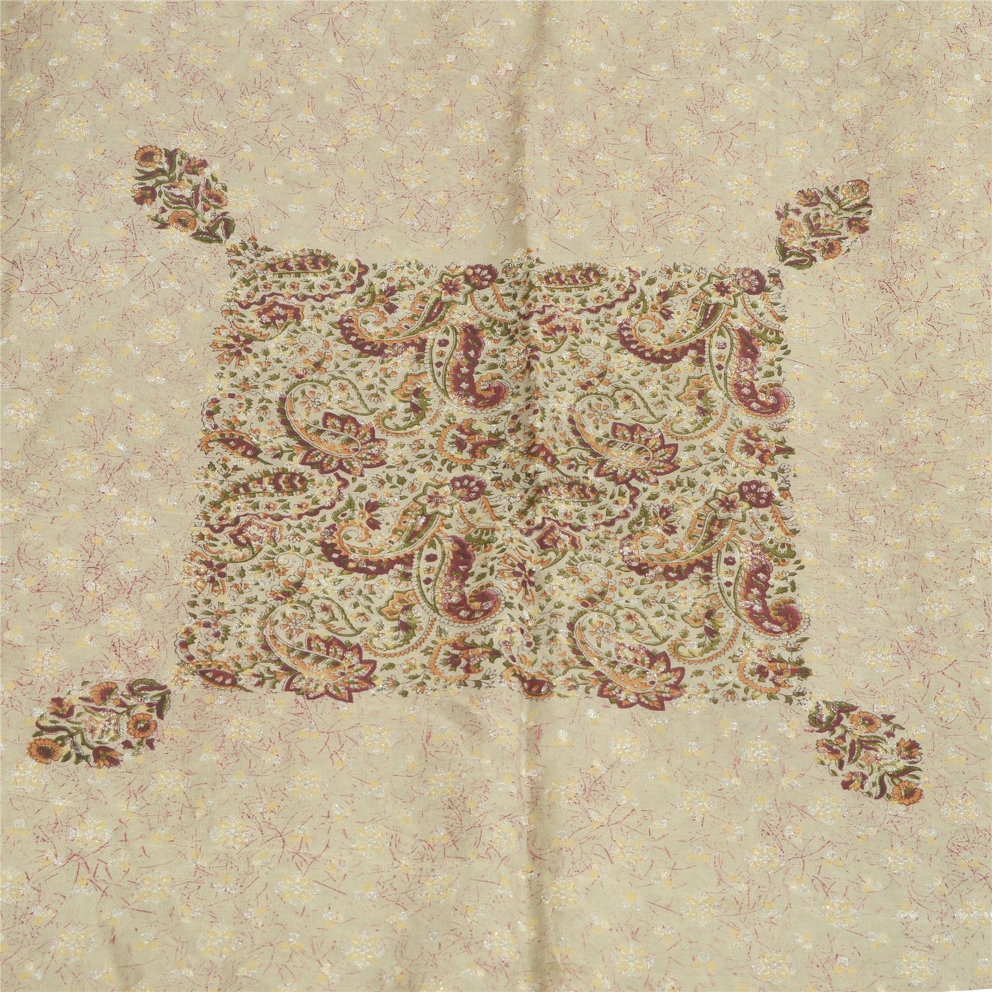 Sanskriti Vintage Dupatta Long Stole Pure Silk Cream Printed & Woven Veil Scarve