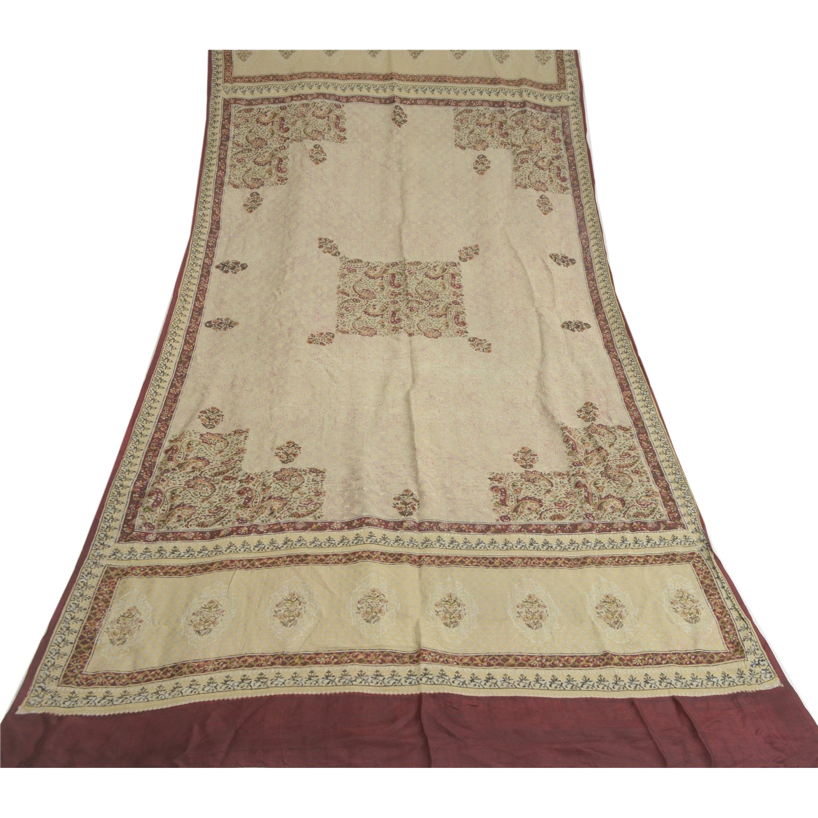 Sanskriti Vintage Dupatta Long Stole Pure Silk Cream Printed & Woven Veil Scarve