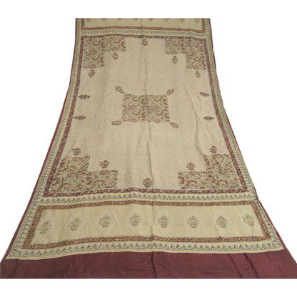 Sanskriti Vintage Dupatta Long Stole Pure Silk Cream Printed & Woven Veil Scarve