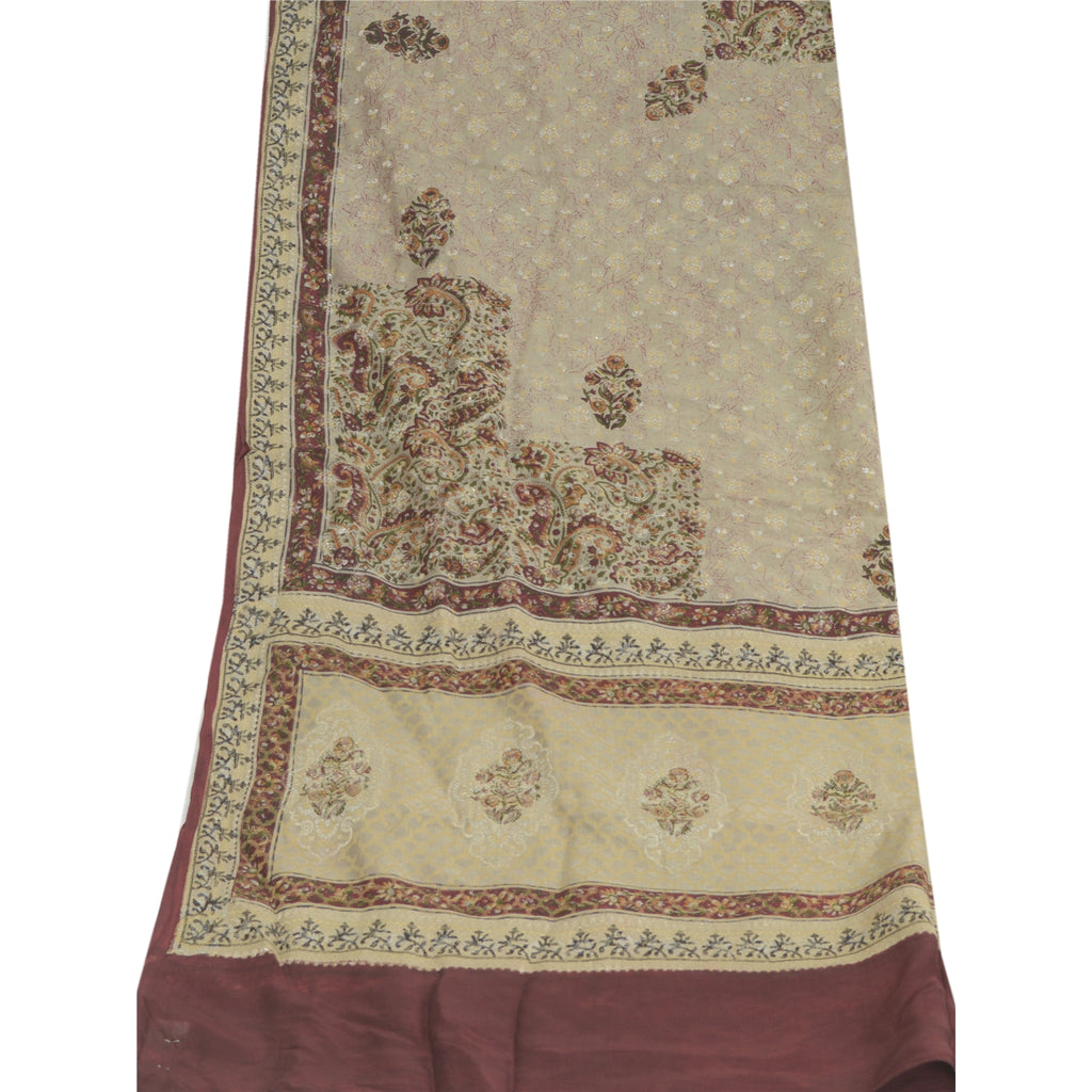 Sanskriti Vintage Dupatta Long Stole Pure Silk Cream Printed & Woven Veil Scarve