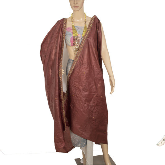 Sanskriti Vintage Dark Red Dupatta Long Stole Pure Silk Embroidered Scarves Veil